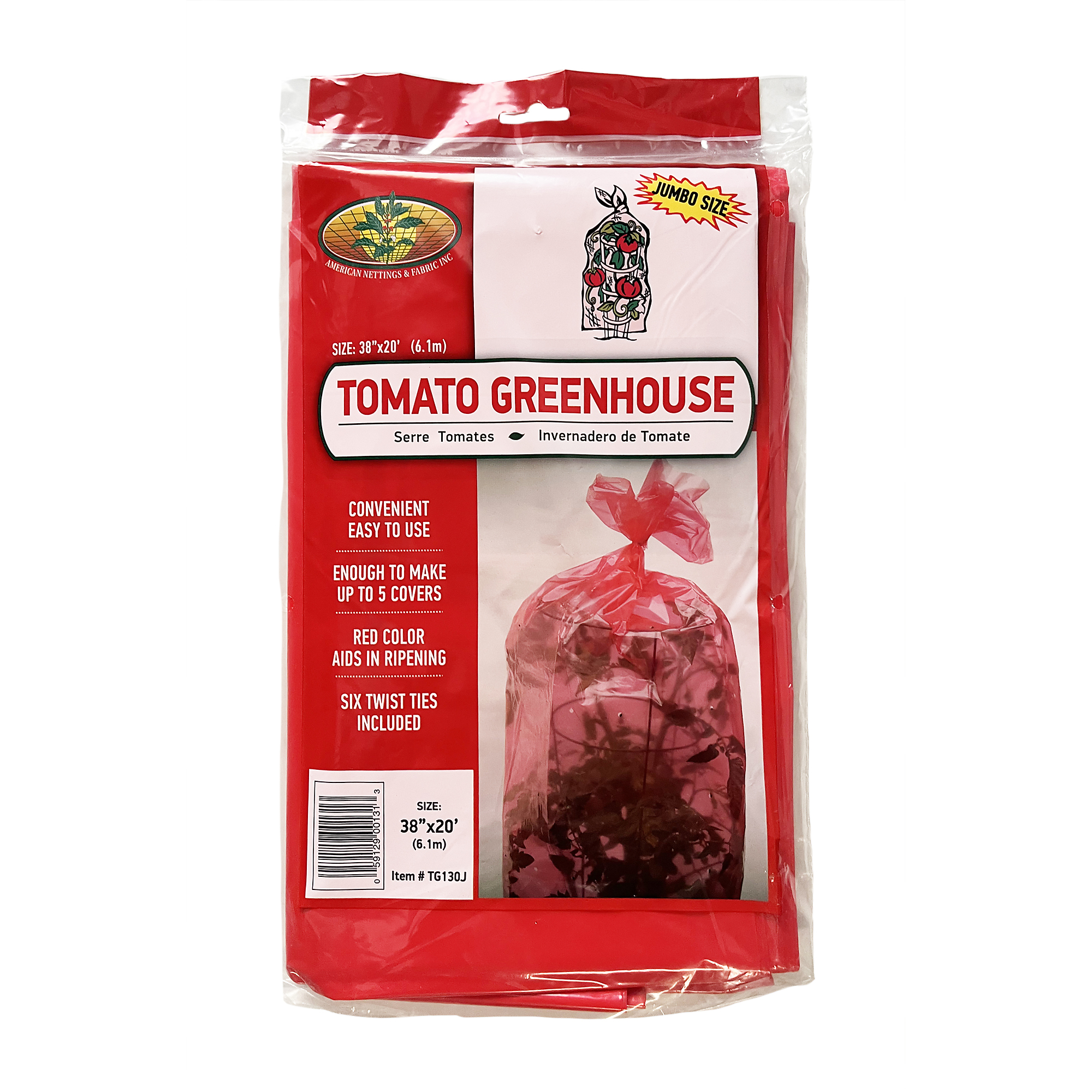 American Nettings & Fabric, Inc., Tomato Greenhouse 38in.x20ft. (JUMBO), Length 240 in, Width 38 in, Model# 00131